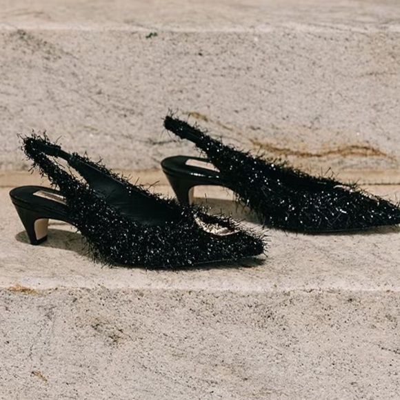 Antonio Melani x Elizabeth Damrich Moon Boucle Frayed Detail Slingback Pumps 6M - Picture 3 of 14